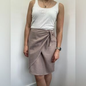 Vintage 90's Mauve 100% Linen Wrap Skirt Short Size S